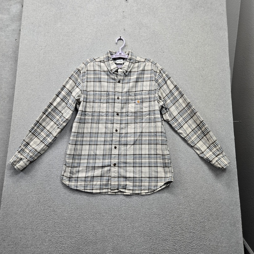 Carhartt Men Button Up Shirt L White Plaid TW4448-M Relaxed Long Sleeve